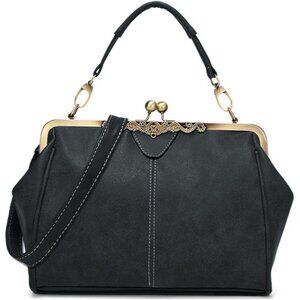 Women's Black PU Leather Small Retro Elegant Vintage Classical Crossbody Tote